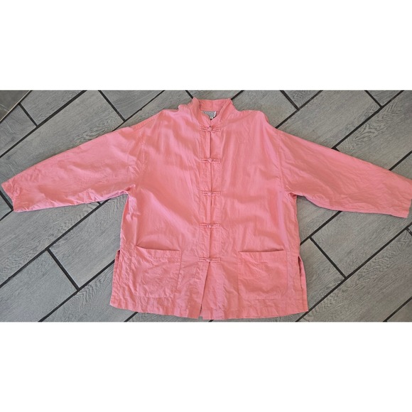 ABSOLUTE Jackets & Blazers - Vintage Absolute Pink 100% Silk Mandarin Collar Frog Closure Jacket Large
